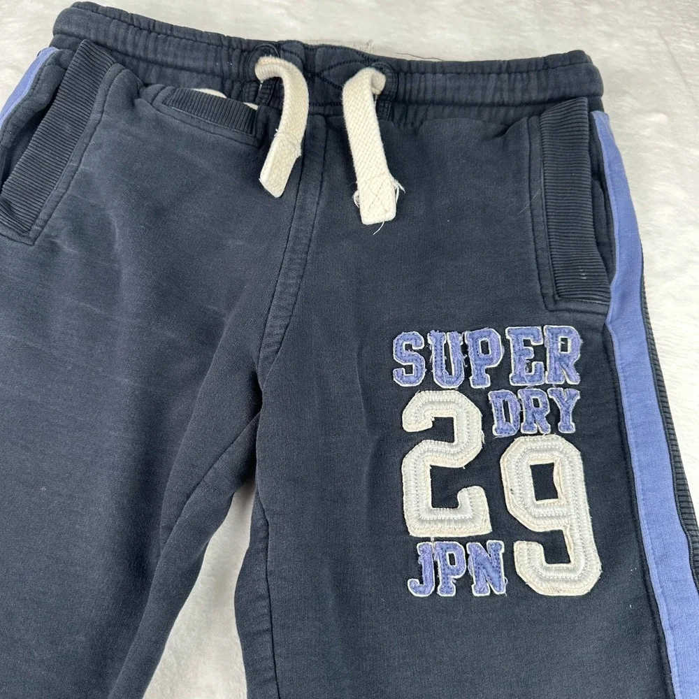 Superdry JPN 29 Mens Large Sweatpants Blue Side Stripe Fleece Lounge Joggers